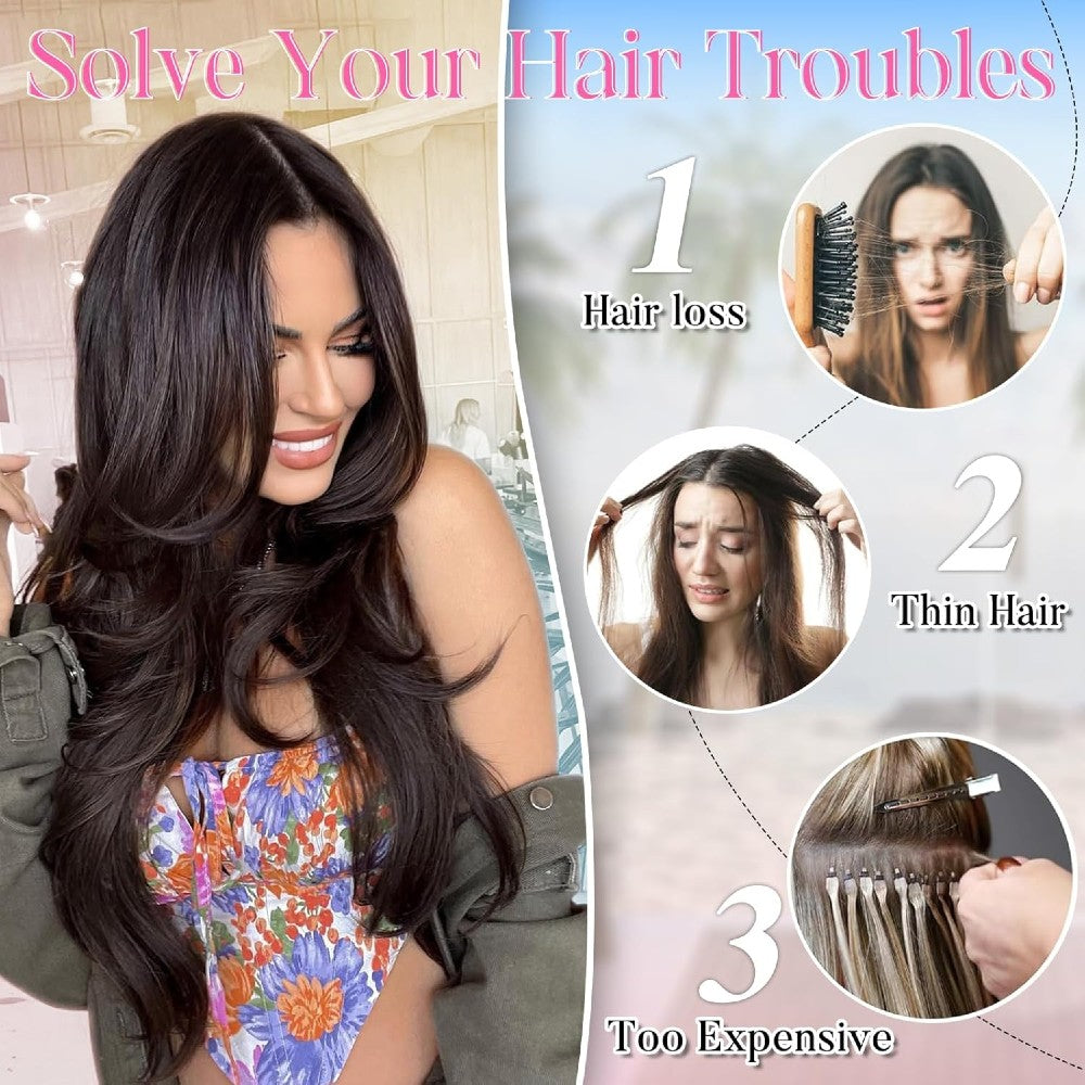 Invisible Wire/Clip-In Hair Extensions 20 inch Natural Wavy Secure Max Volume Seamless Halo Design