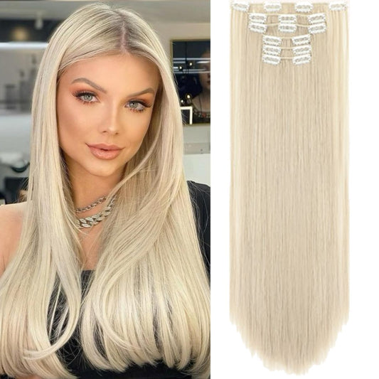 Straight Clip-in Hair Extensions 6pcs Synthetic Hair 22-inch Extensions for Instant Volume & Length