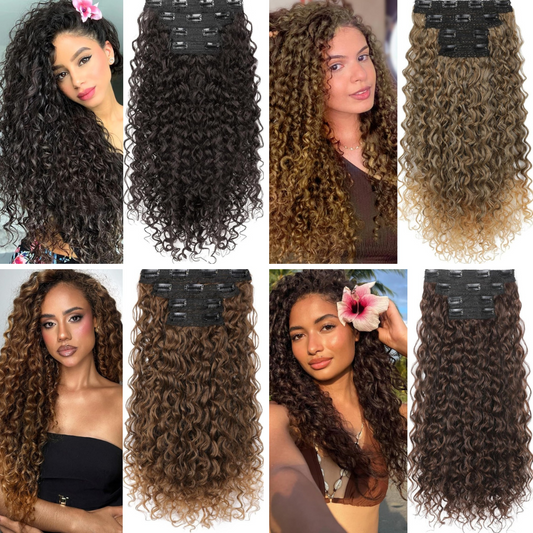 Natural Curly Hair 4-Piece Clip-In Extensions Synthetic Hair 20-inch for Instant Volume & Length