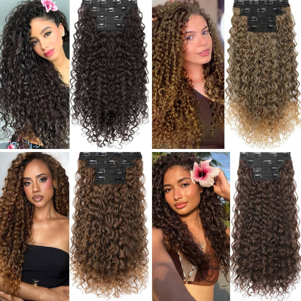 Natural Curly Hair 4-Piece Clip-In Extensions Synthetic Hair 20-inch for Instant Volume & Length
