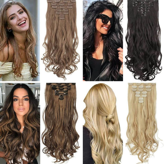 Wavy Clip-in Hair Extensions 6pcs Synthetic Hair 22-inch Extensions for Instant Volume & Length