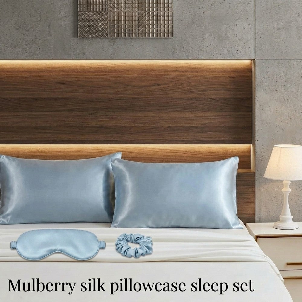 Luxury 100% Pure Mulberry Silk Sleep Set – Silk Pillowcase, Eye Mask & Hair Scrunchie Gift Set