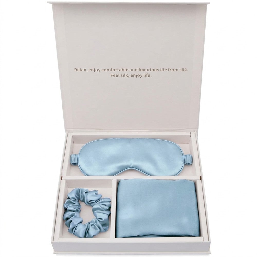 Luxury 100% Pure Mulberry Silk Sleep Set – Silk Pillowcase, Eye Mask & Hair Scrunchie Gift Set
