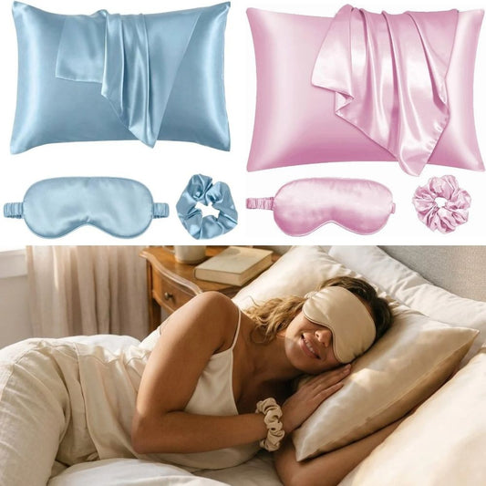Luxury 100% Pure Mulberry Silk Sleep Set – Silk Pillowcase, Eye Mask & Hair Scrunchie Gift Set