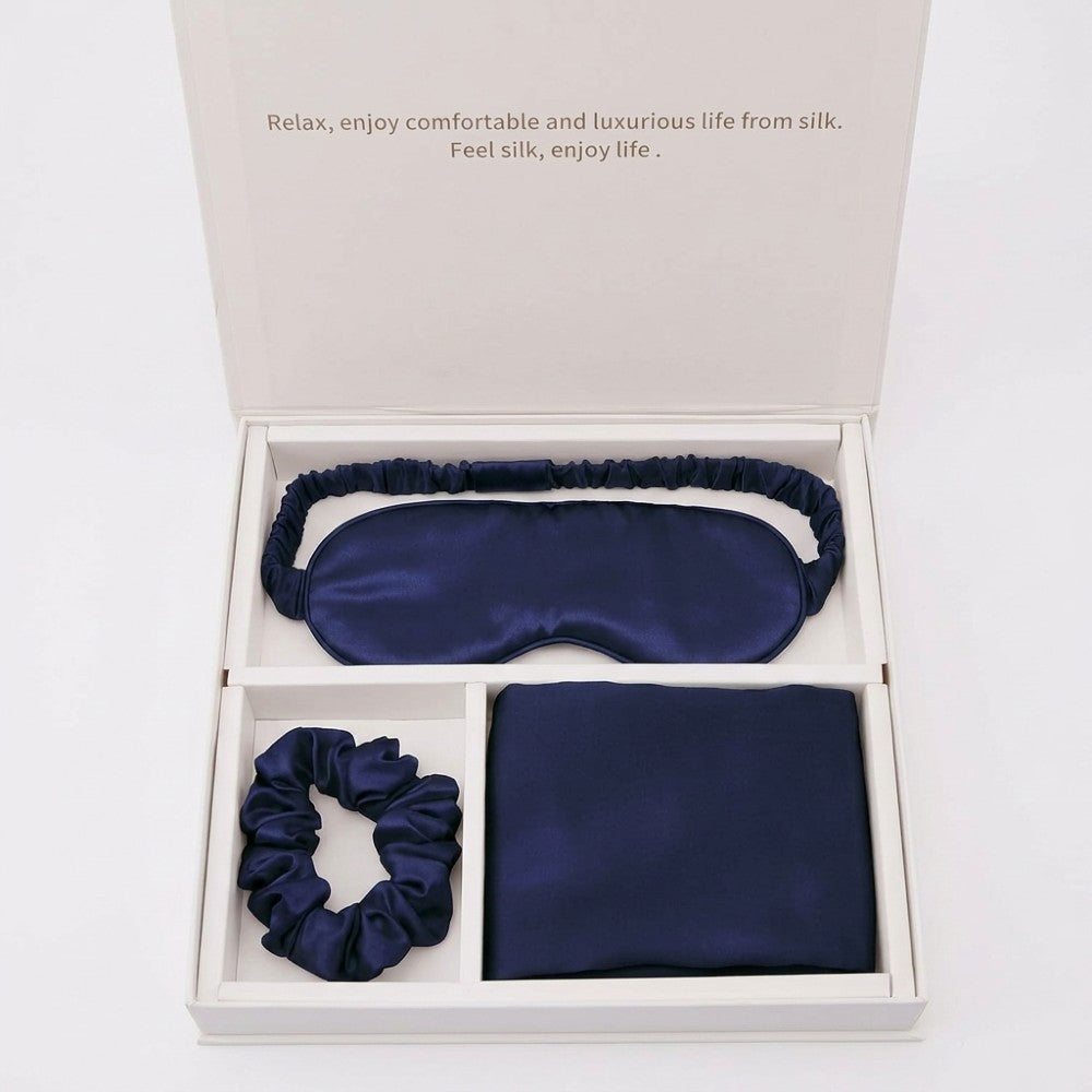 Luxury 100% Pure Mulberry Silk Sleep Set – Silk Pillowcase, Eye Mask & Hair Scrunchie Gift Set