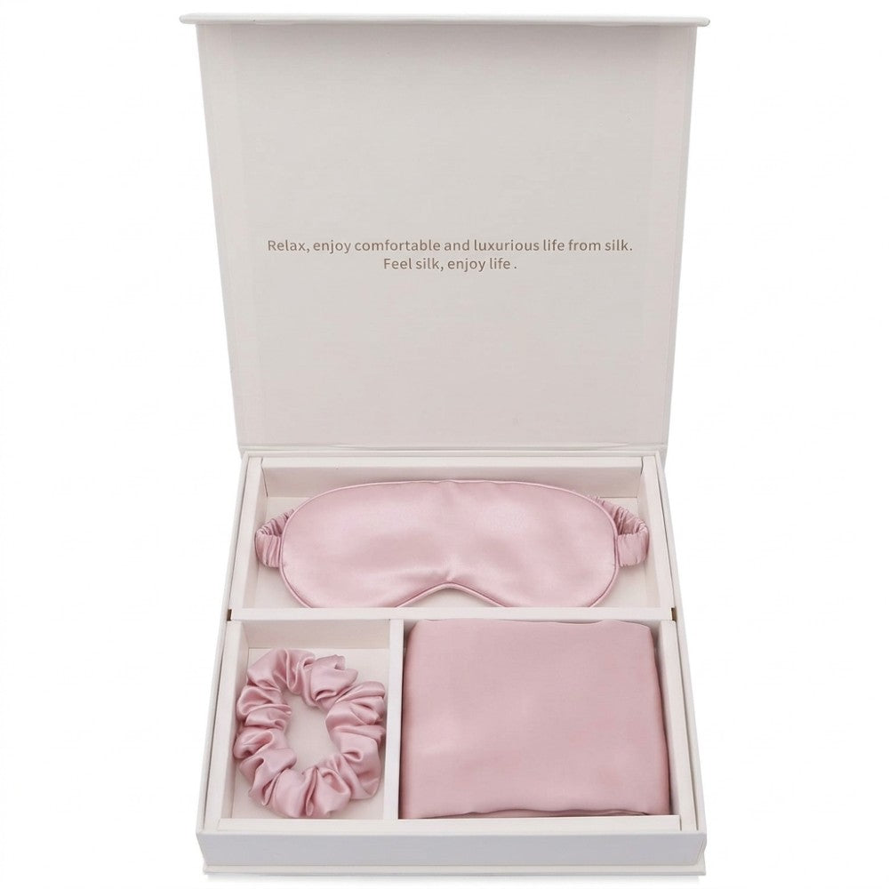 Luxury 100% Pure Mulberry Silk Sleep Set – Silk Pillowcase, Eye Mask & Hair Scrunchie Gift Set