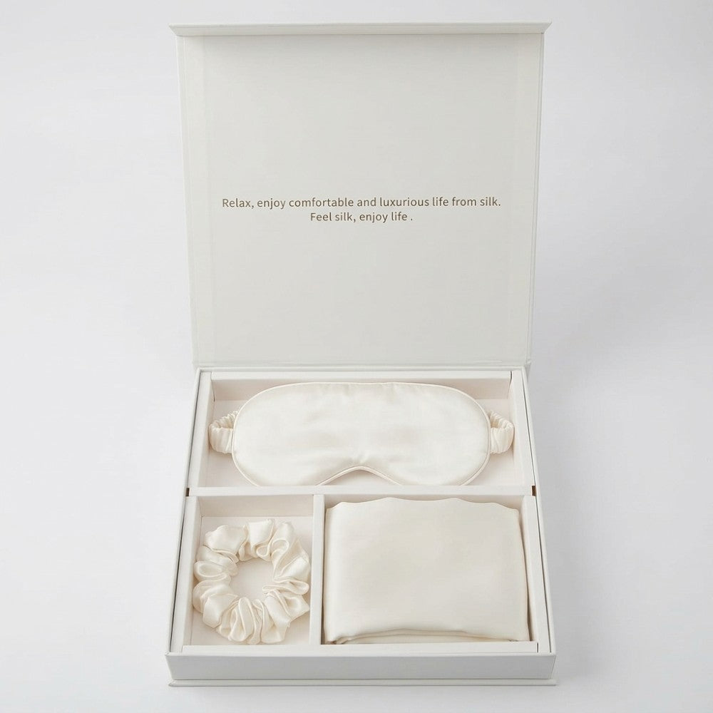 Luxury 100% Pure Mulberry Silk Sleep Set – Silk Pillowcase, Eye Mask & Hair Scrunchie Gift Set